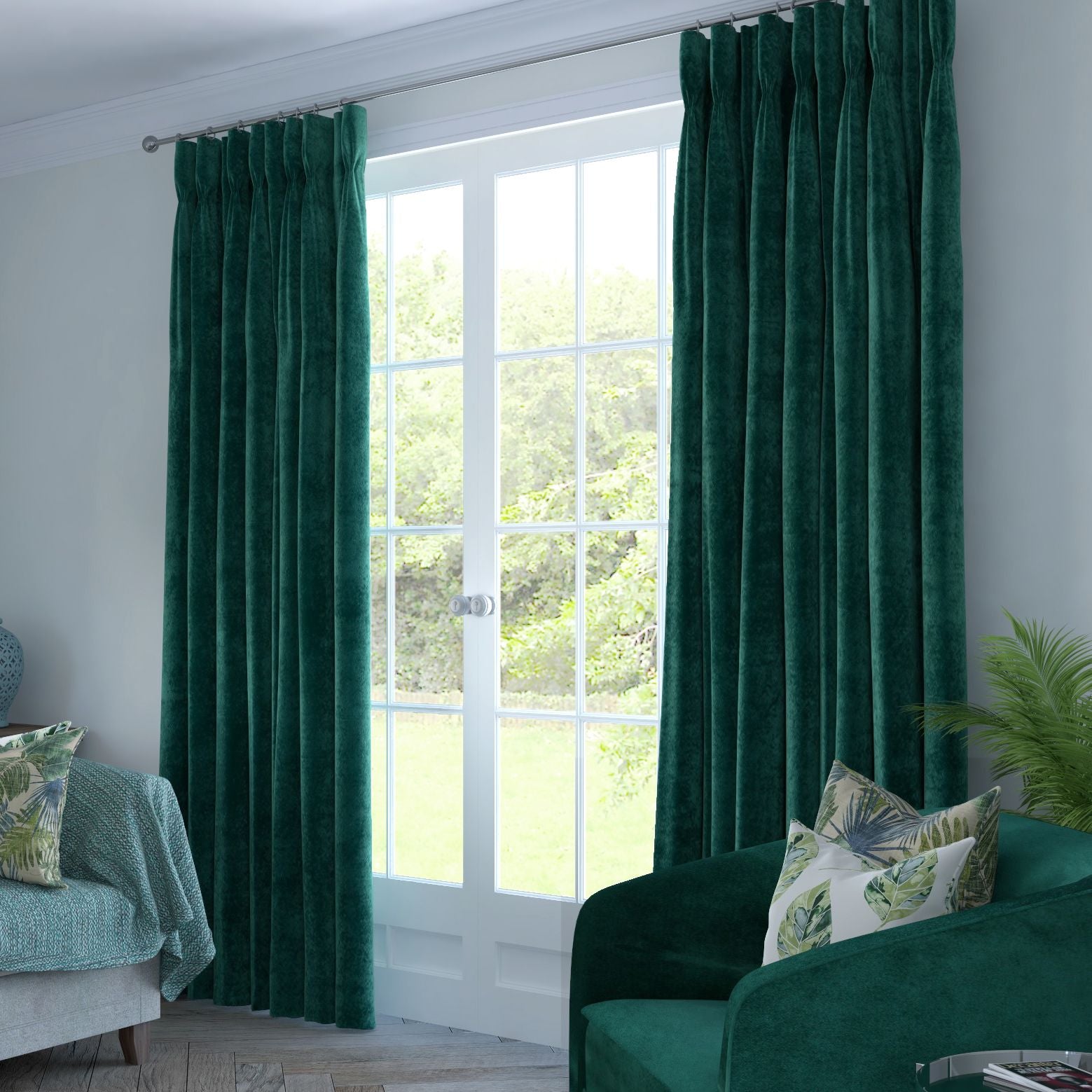 emerald green drapes