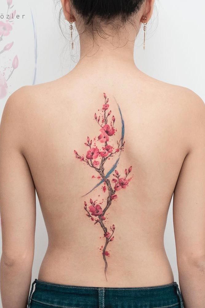 back feminine cherry blossom tattoo