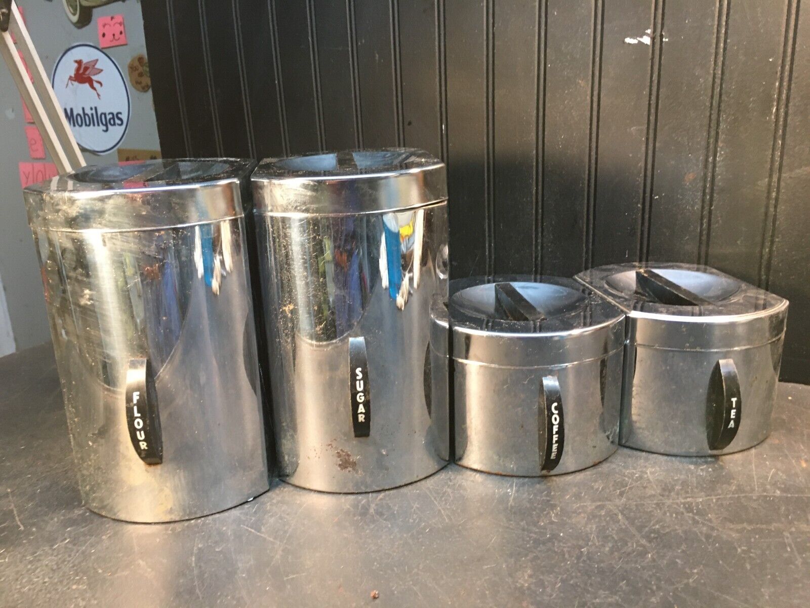 chrome tea coffee sugar canisters