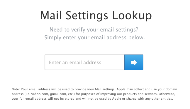 mail settings lookup