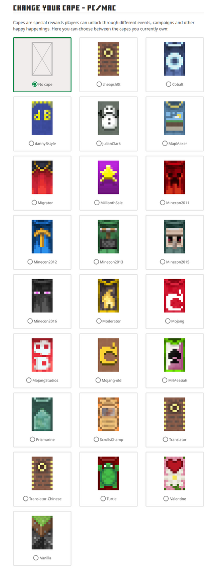 minecraft names with capes