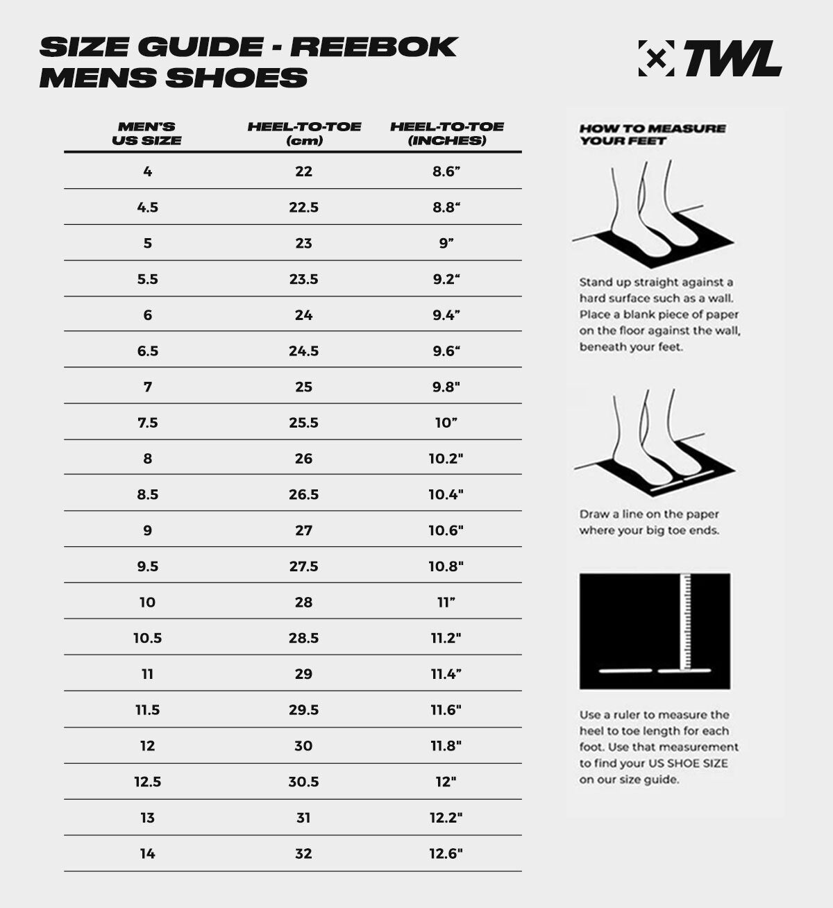 reebok nano size chart