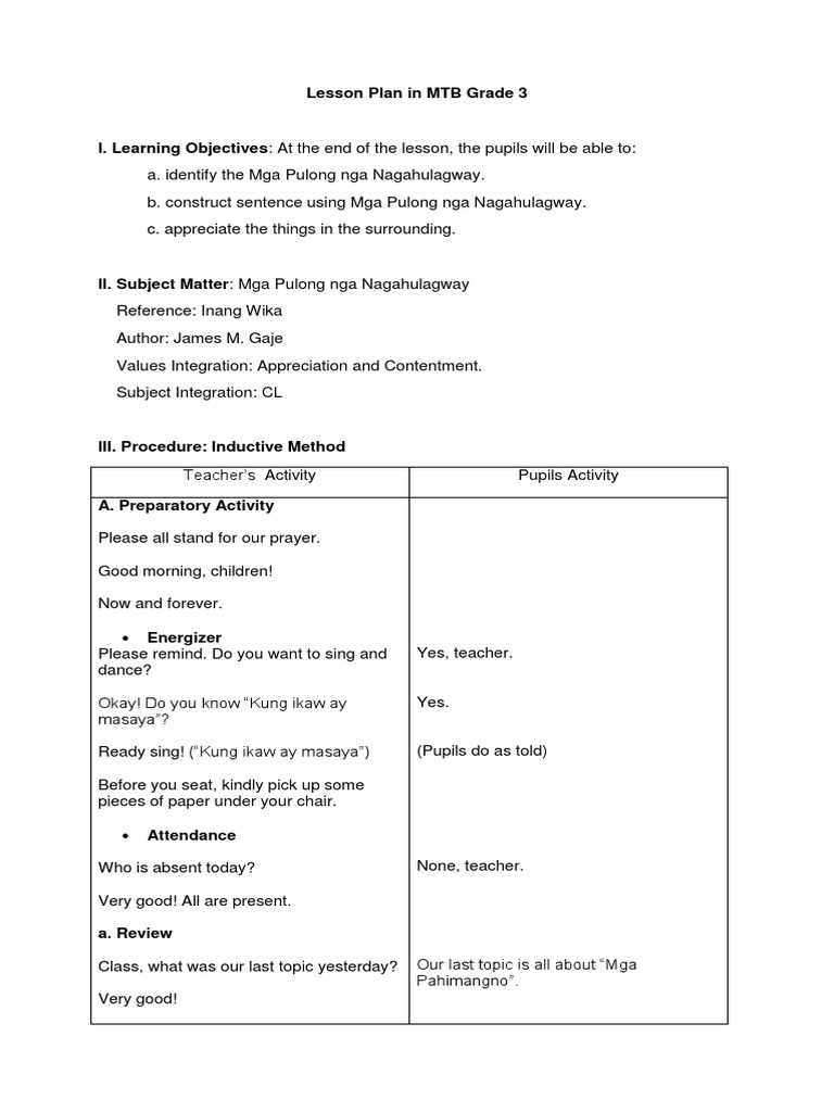 detailed lesson plan in mtb grade 3