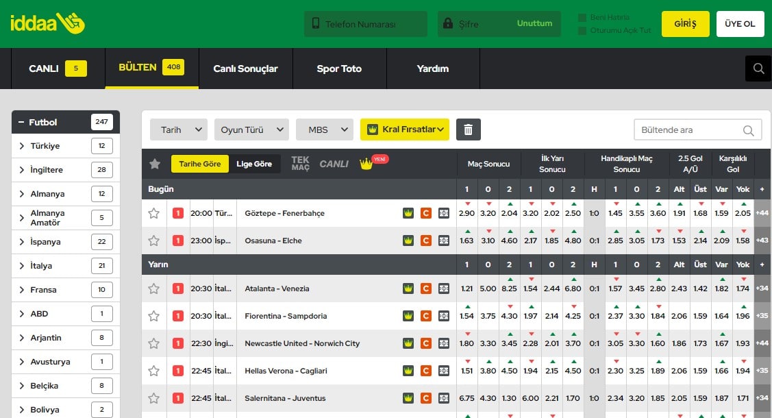 iddaa bulteni sahadan