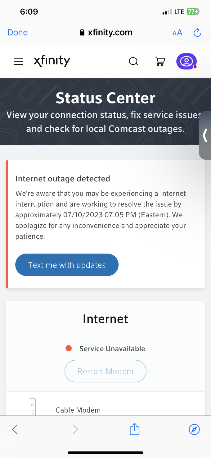 xfinity check for outage