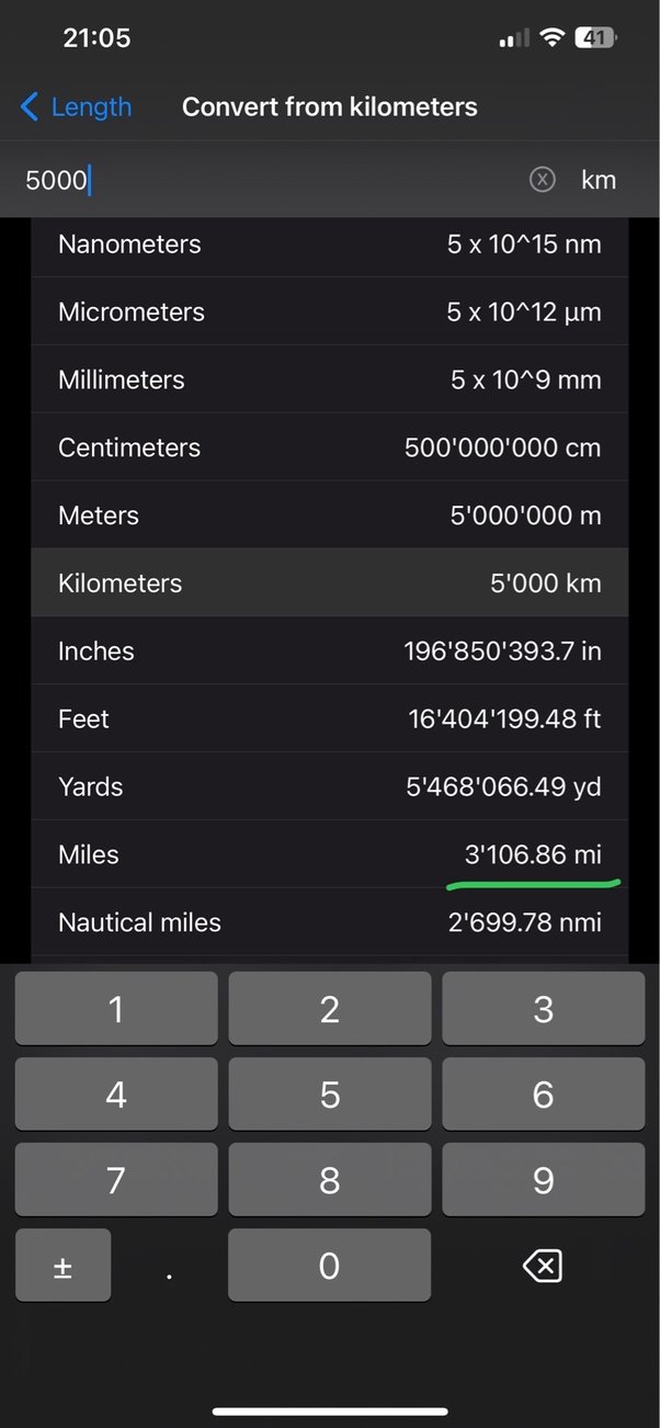 what is 5000 km in miles