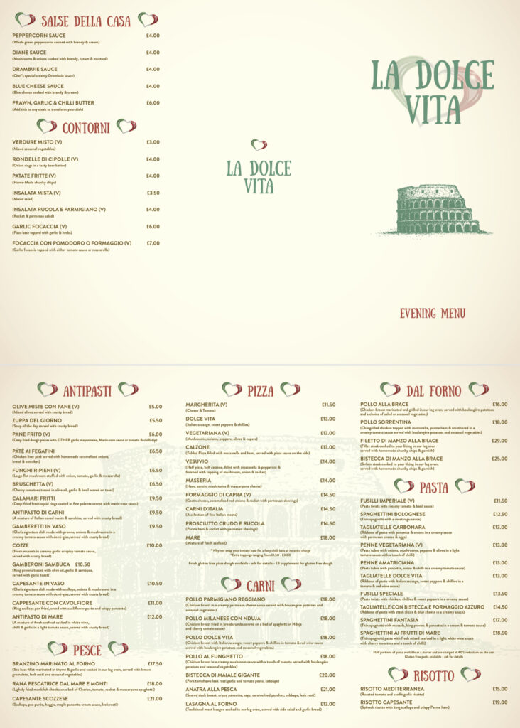 la dolce vita glasgow menu