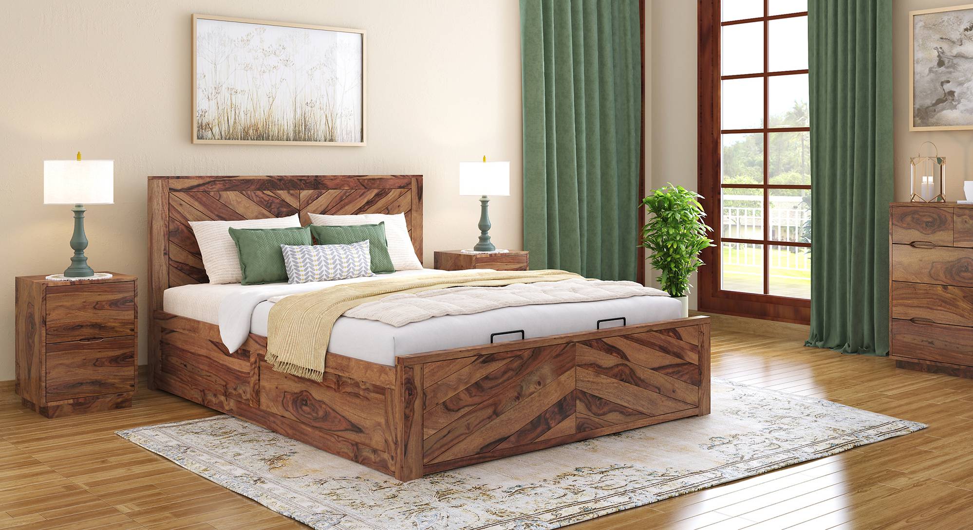 teak wood bed with hydraulic storage