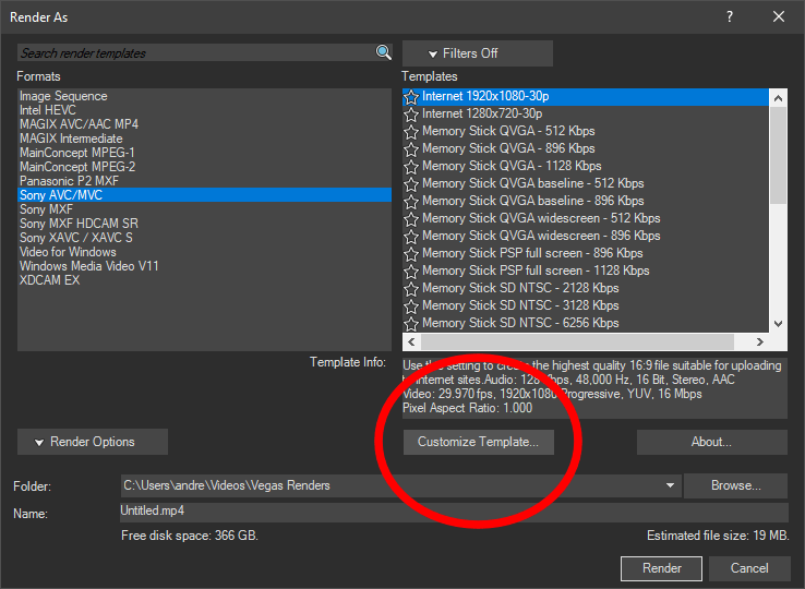 sony vegas 15 render settings