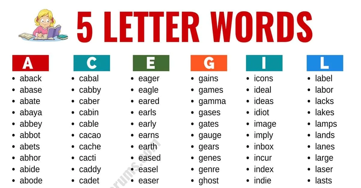 list of all 5 letter words