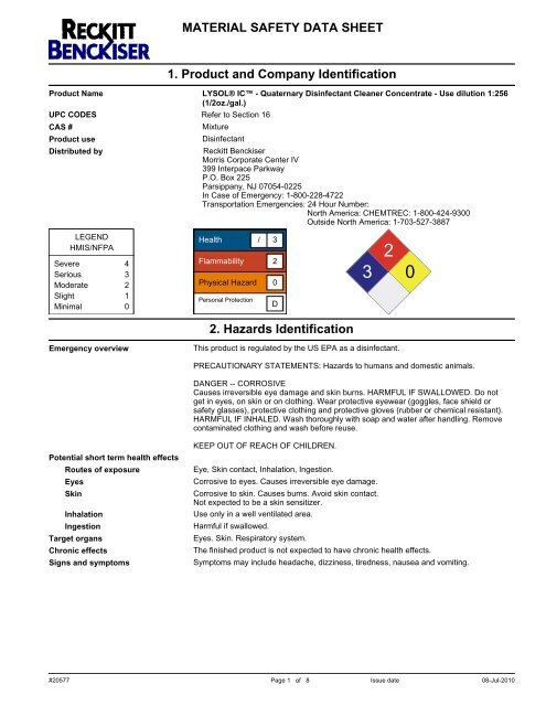 lysol disinfectant spray sds