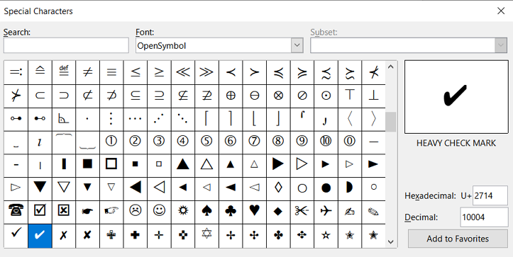 ascii code for check mark