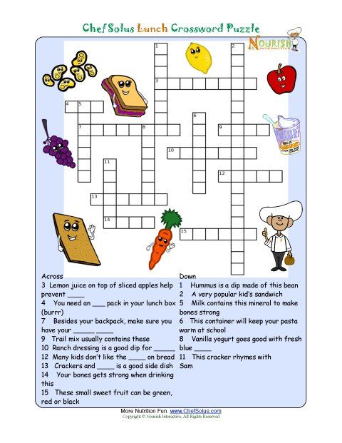 of nutrition crossword