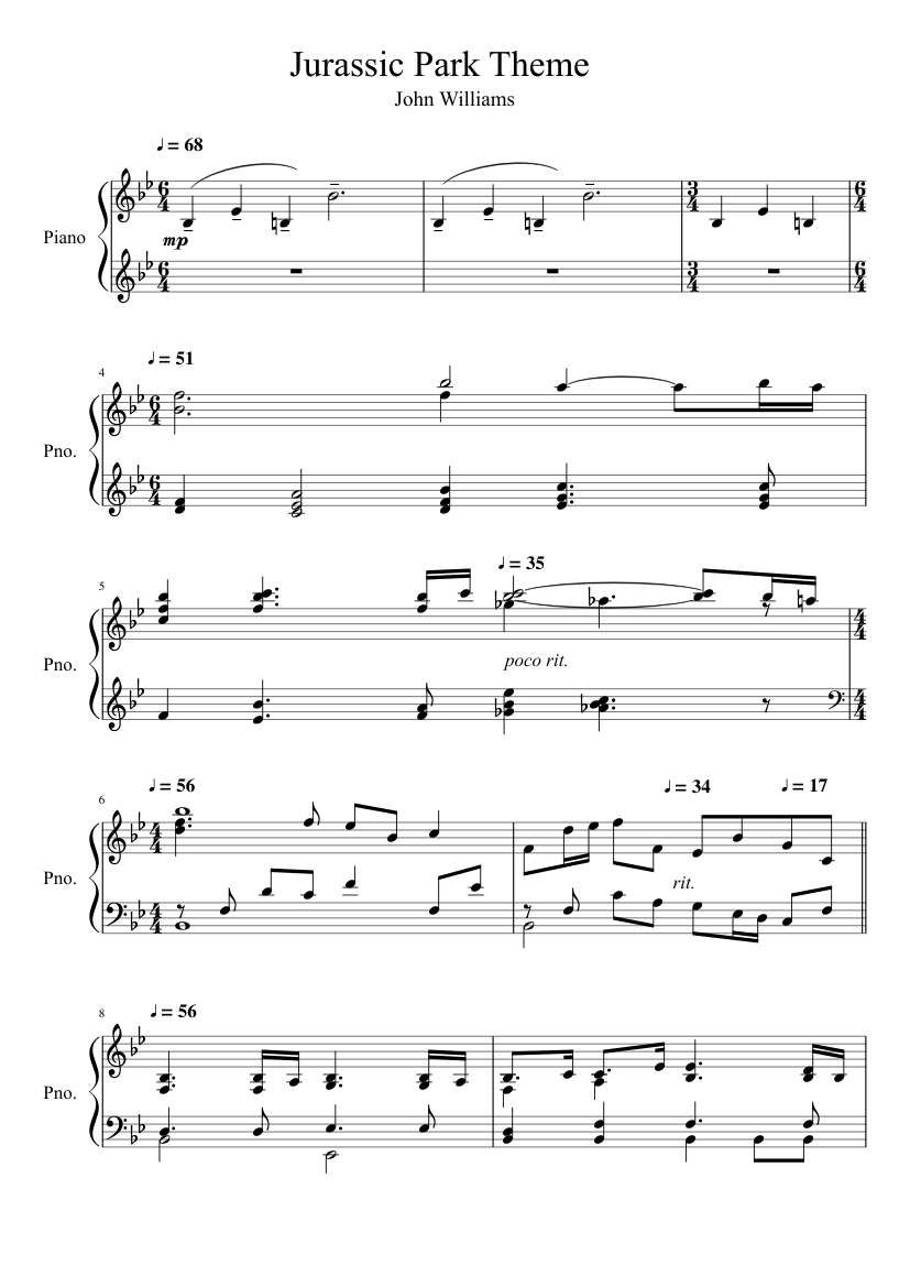 jurassic park theme notes