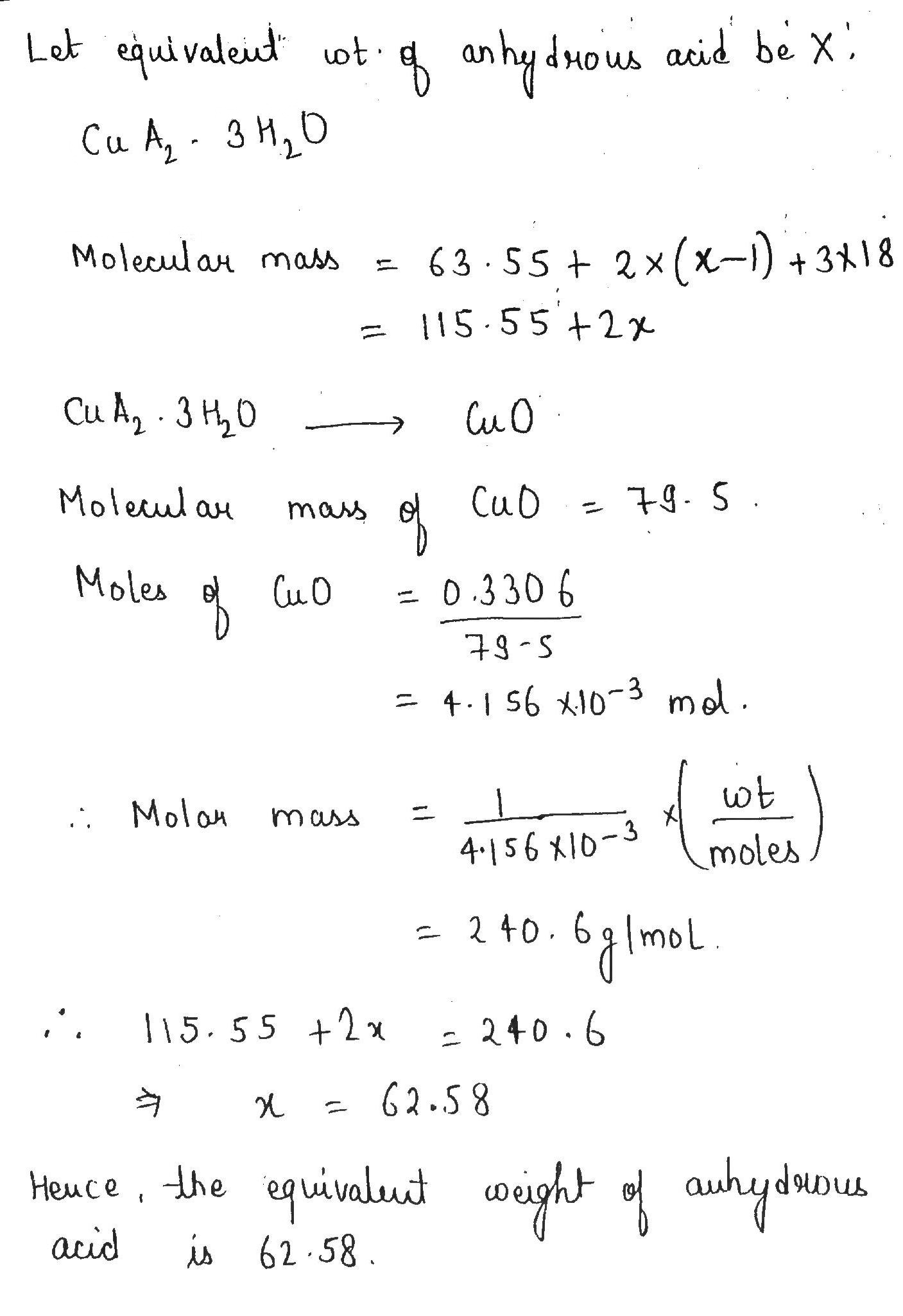 equivalent mass of copper