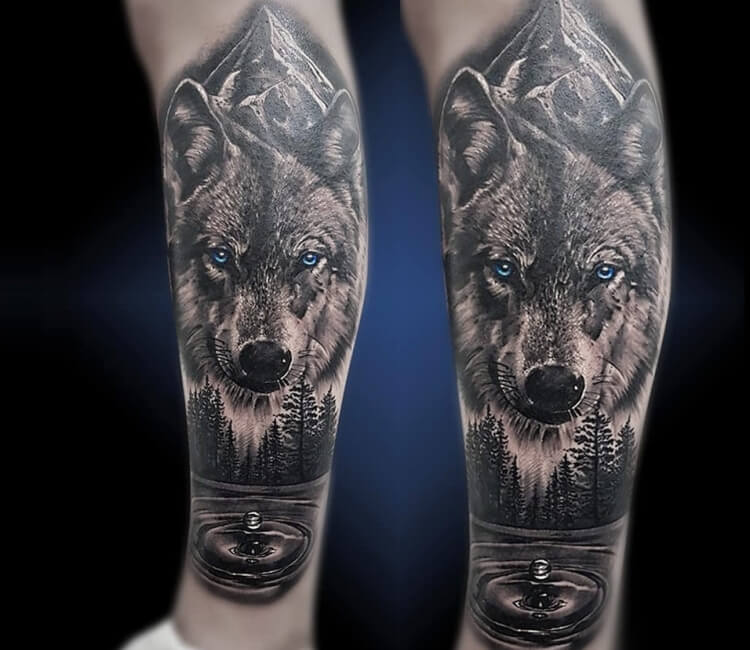 wolf tattoo blue eyes