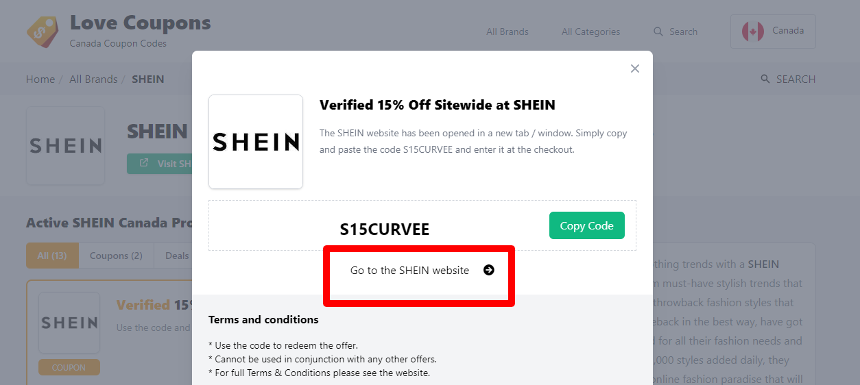 coupon code shein canada