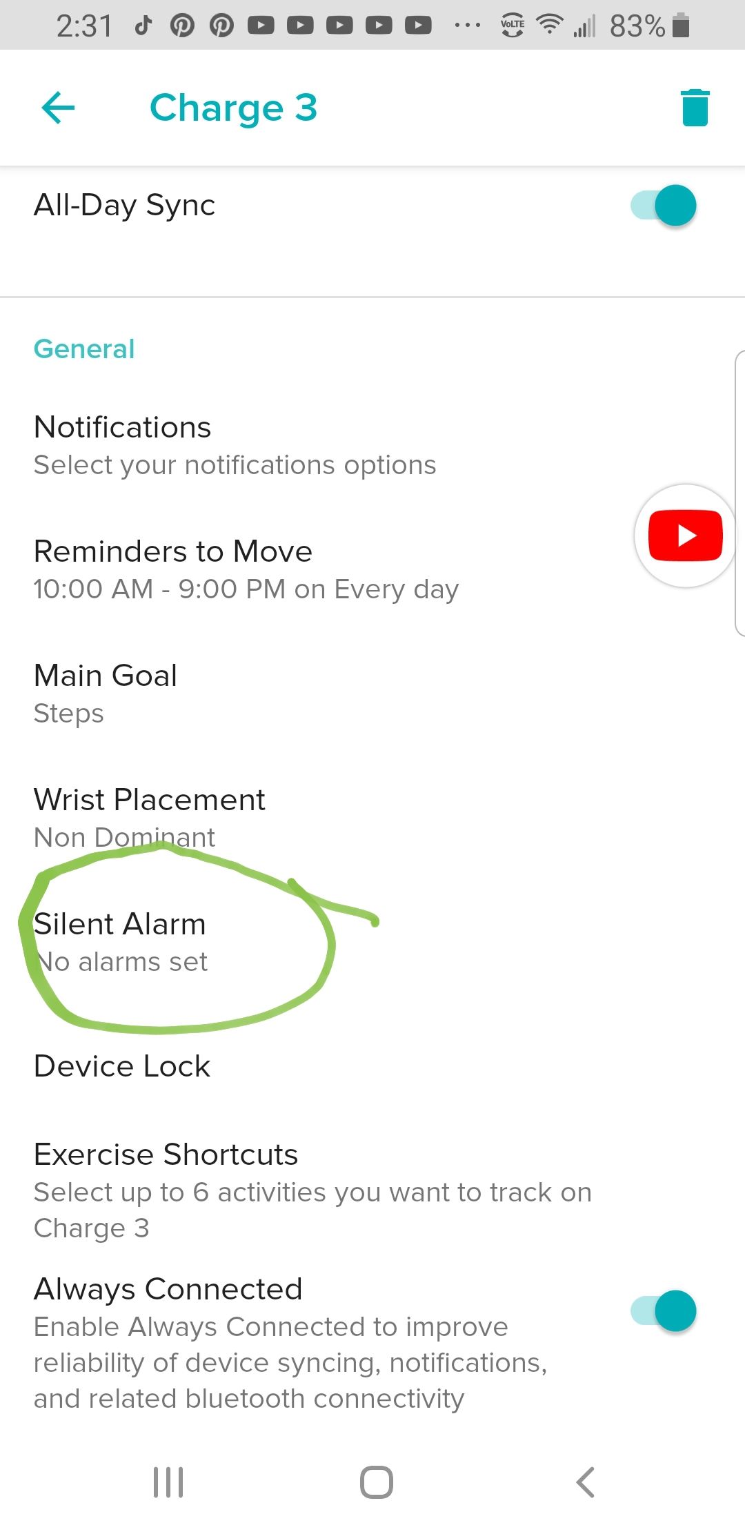 how to set a fitbit alarm