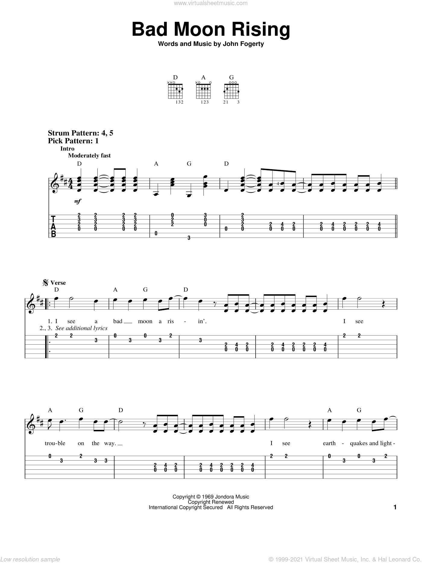 creedence clearwater revival bad moon rising chords