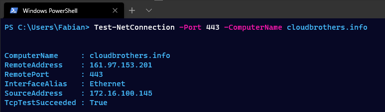 test netconnection udp port