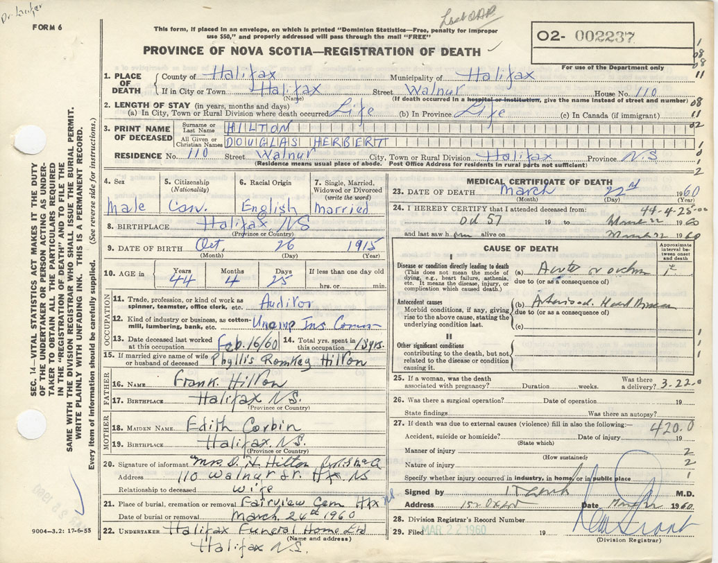 nova scotia vital statistics historical