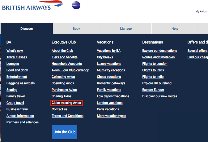 missing avios british airways