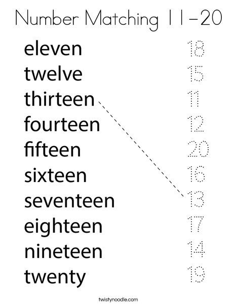 11-20 numbers worksheets