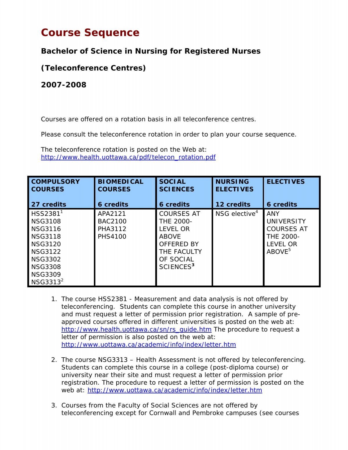 health science uottawa course sequence