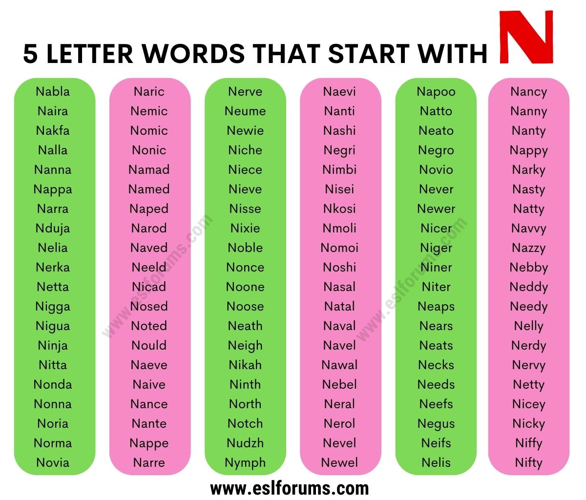 five letter words starting with n