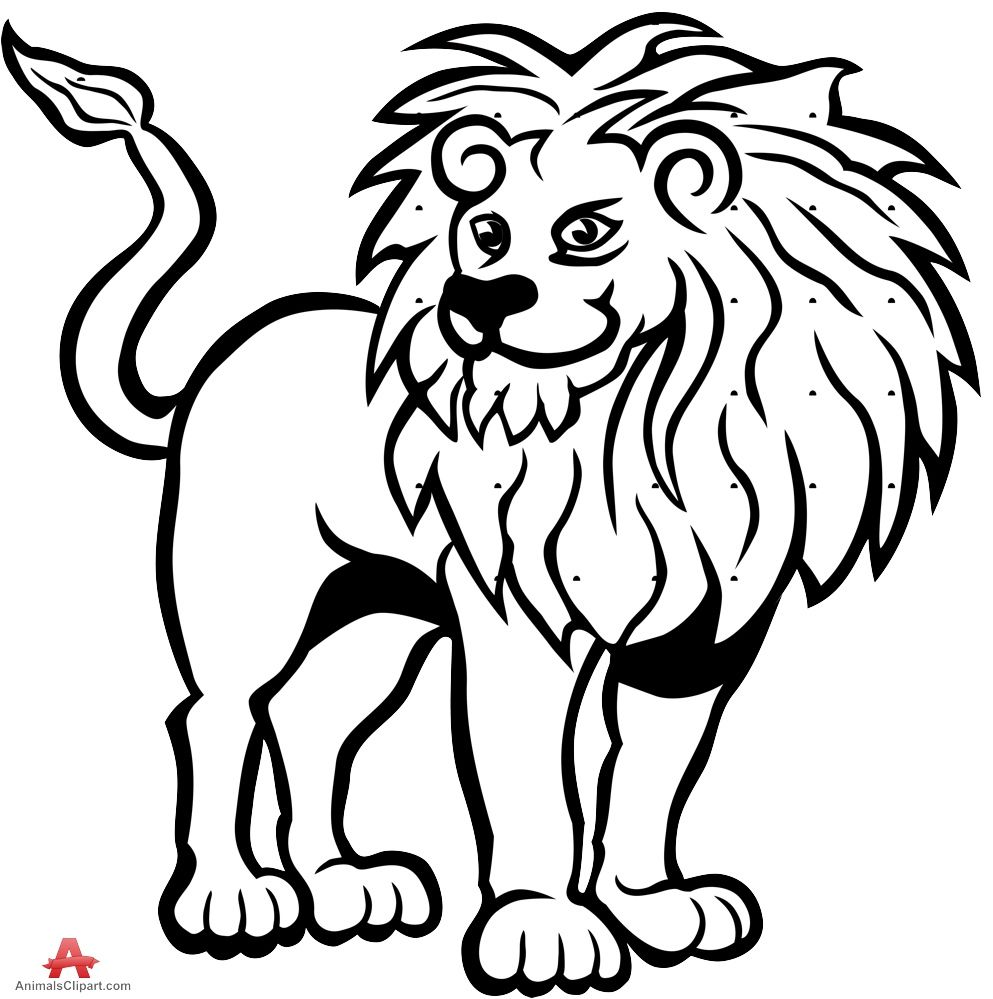 realistic lion clipart black and white