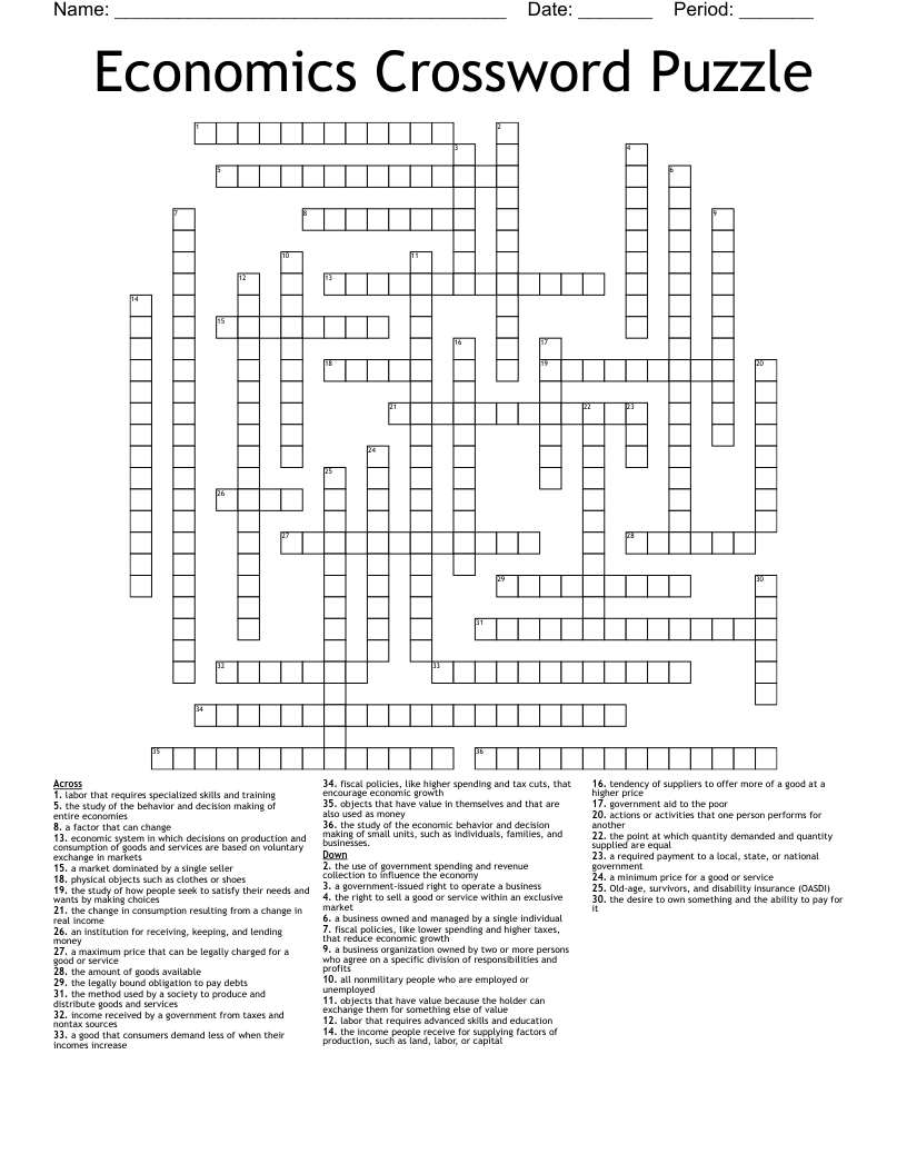 falling tendencies of economic data crossword