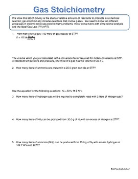 gas law stoichiometry worksheet