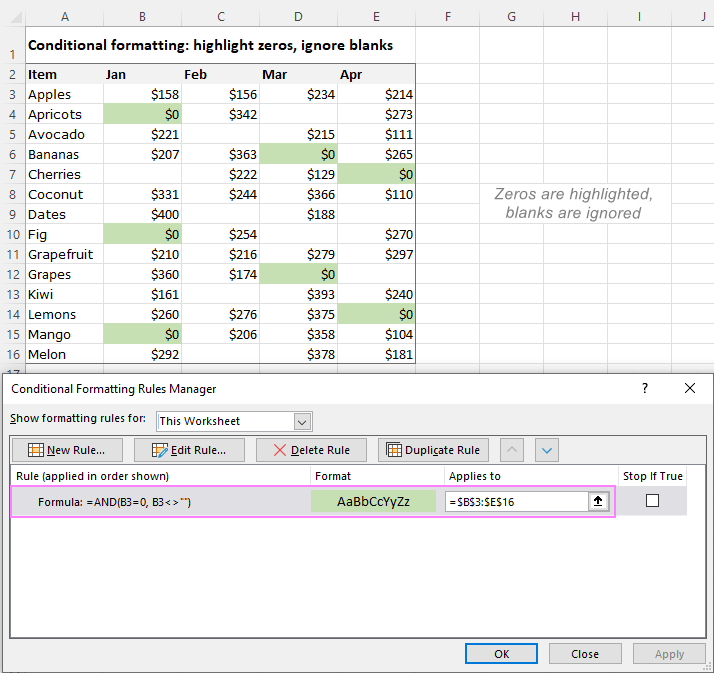 conditional format if cell is blank