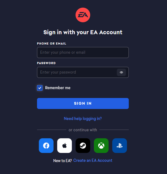 log in ea account