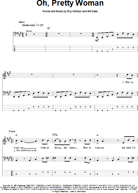 oh pretty woman bass tab