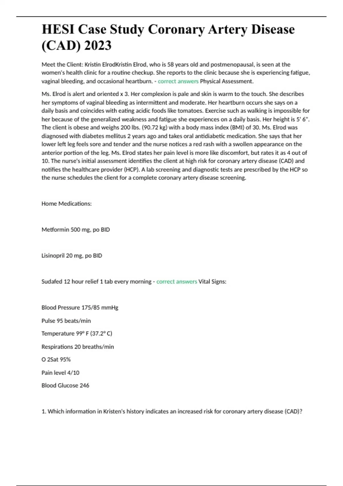 coronary artery disease hesi case study