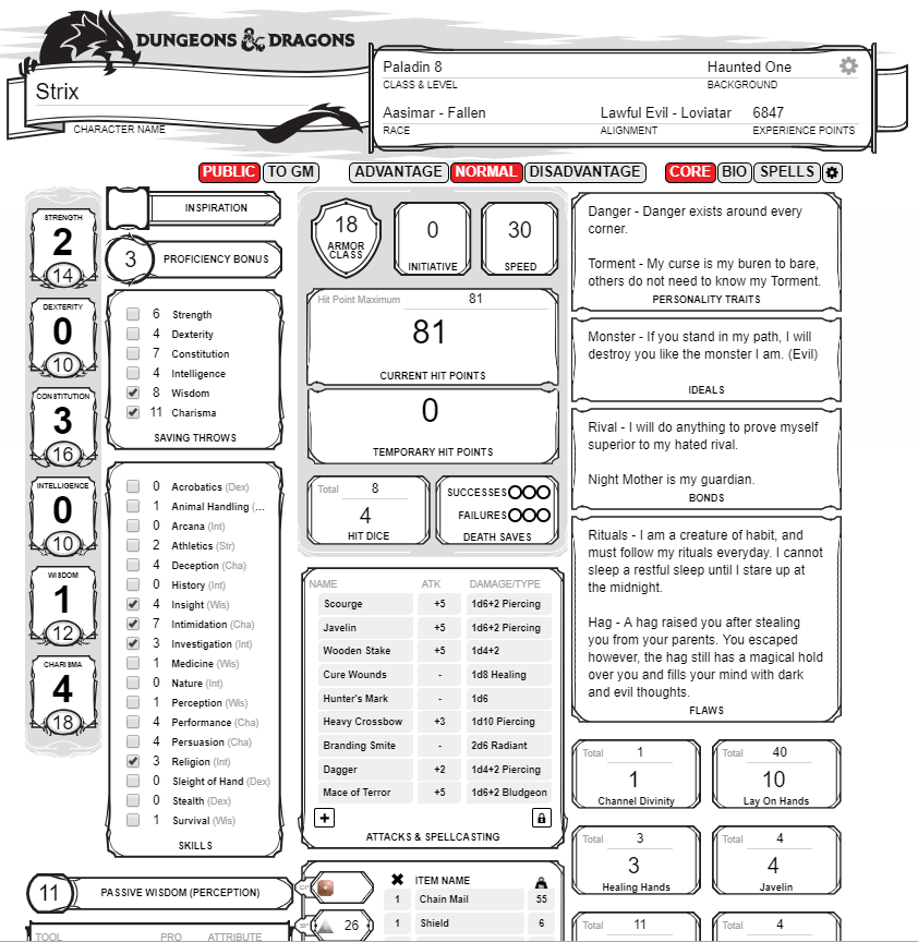 roll20 character sheet