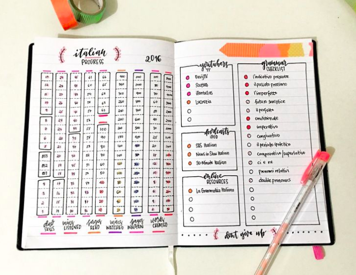 bullet journal for language learning