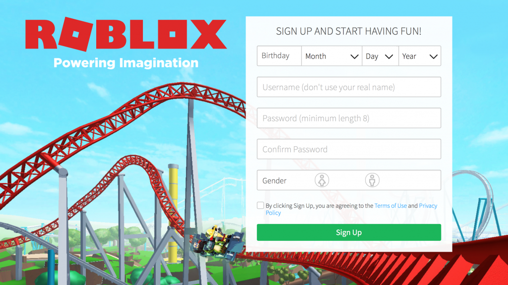 sign up for roblox