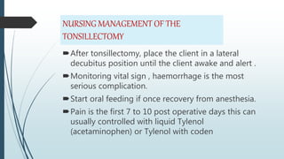 nursing management of tonsillectomy ppt