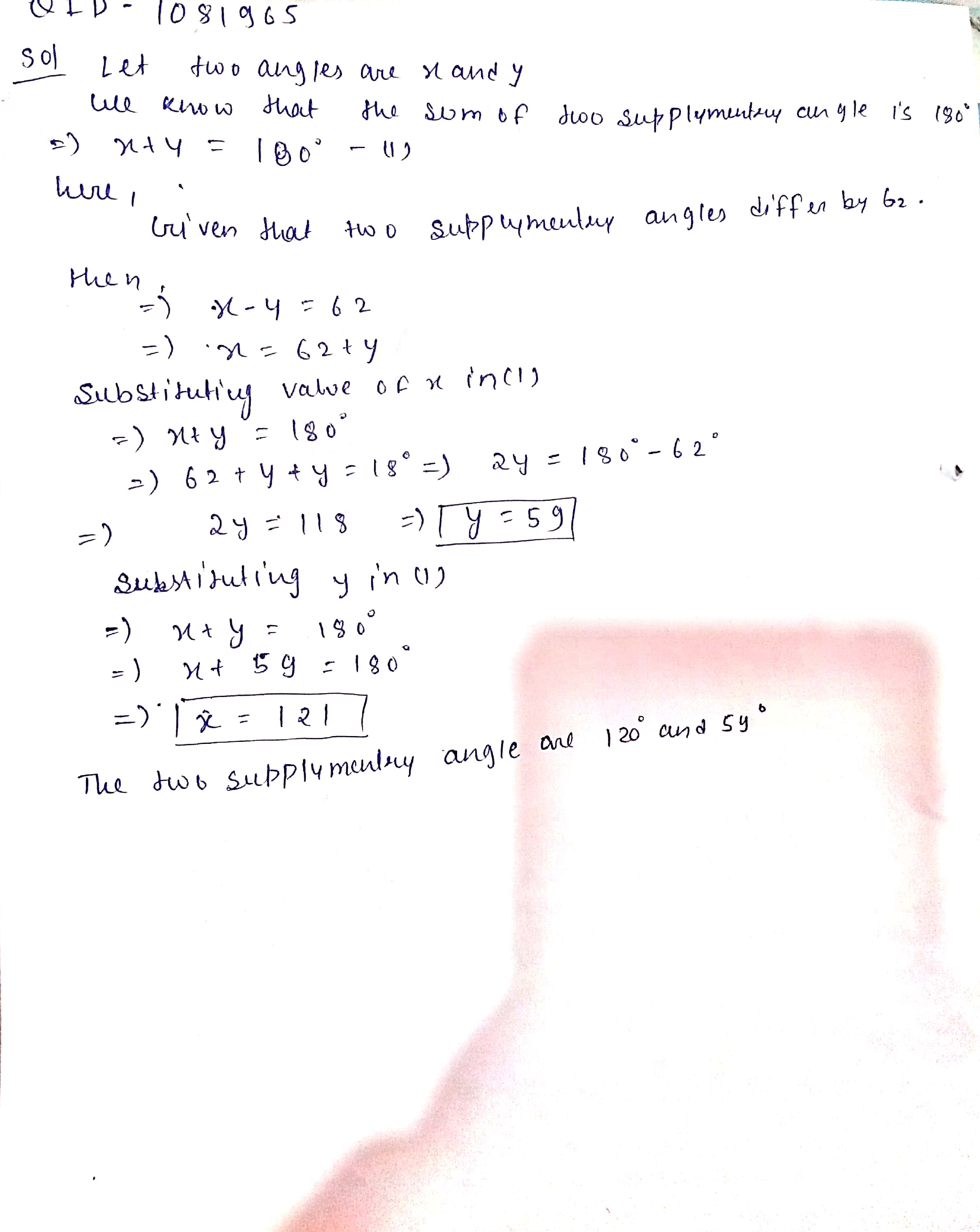 two supplementary angles differ by 50