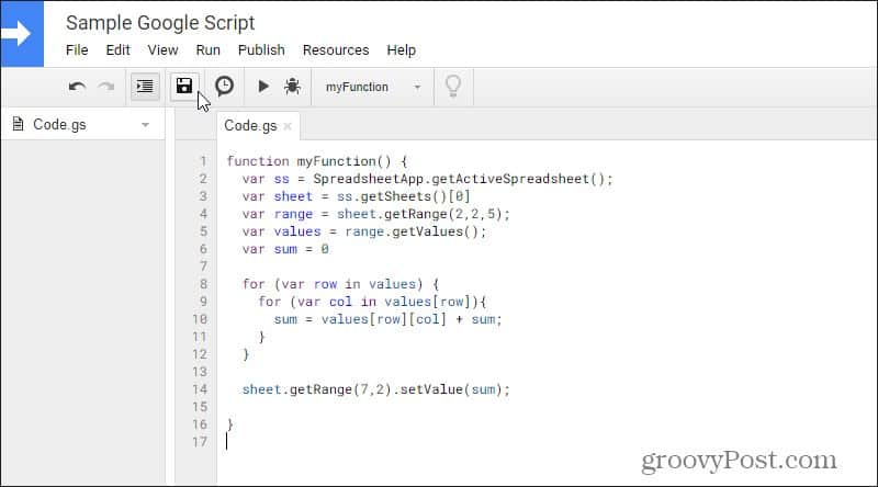 getrange google script