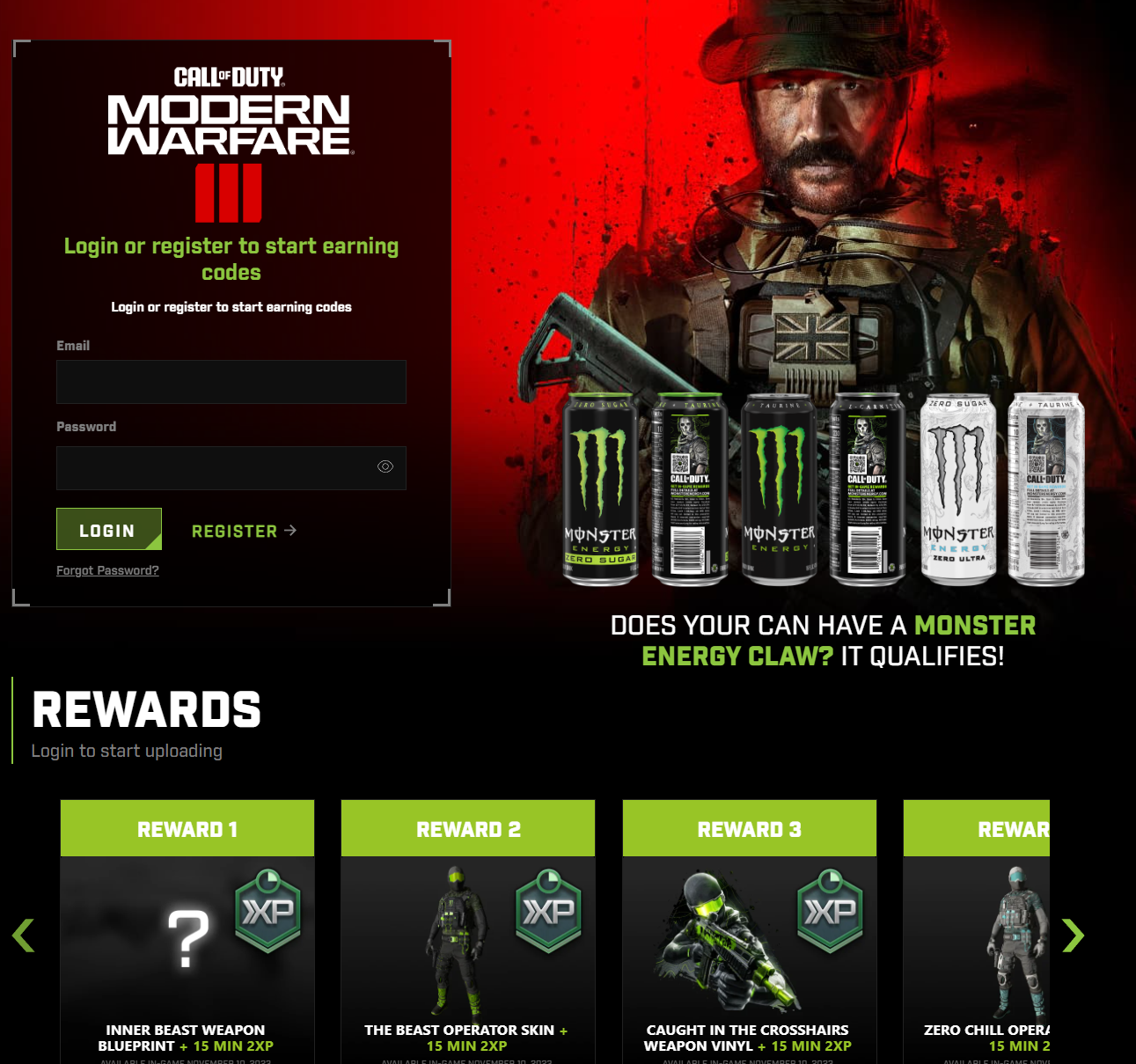 call of duty monster energy rewards