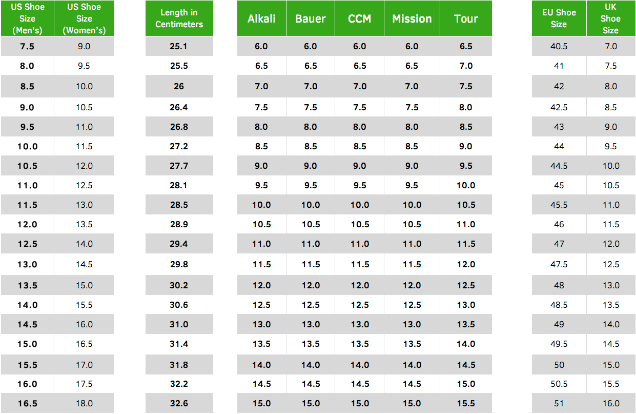 bauer hockey skate sizing