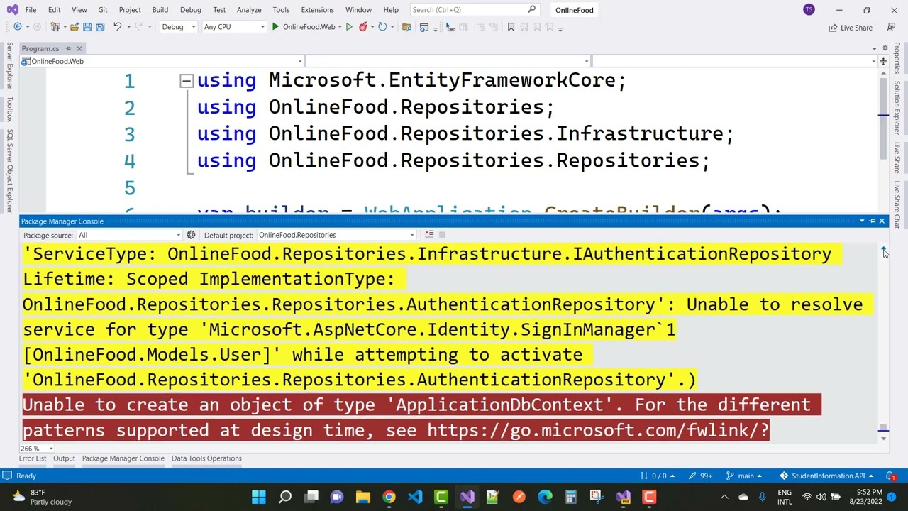 ef core unable to create an object of type