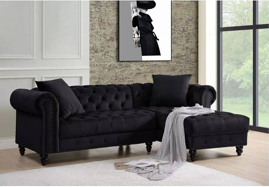 black velvet tufted sofa