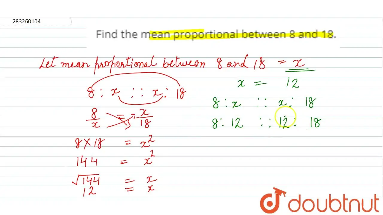 mean proportion of 8 and 18