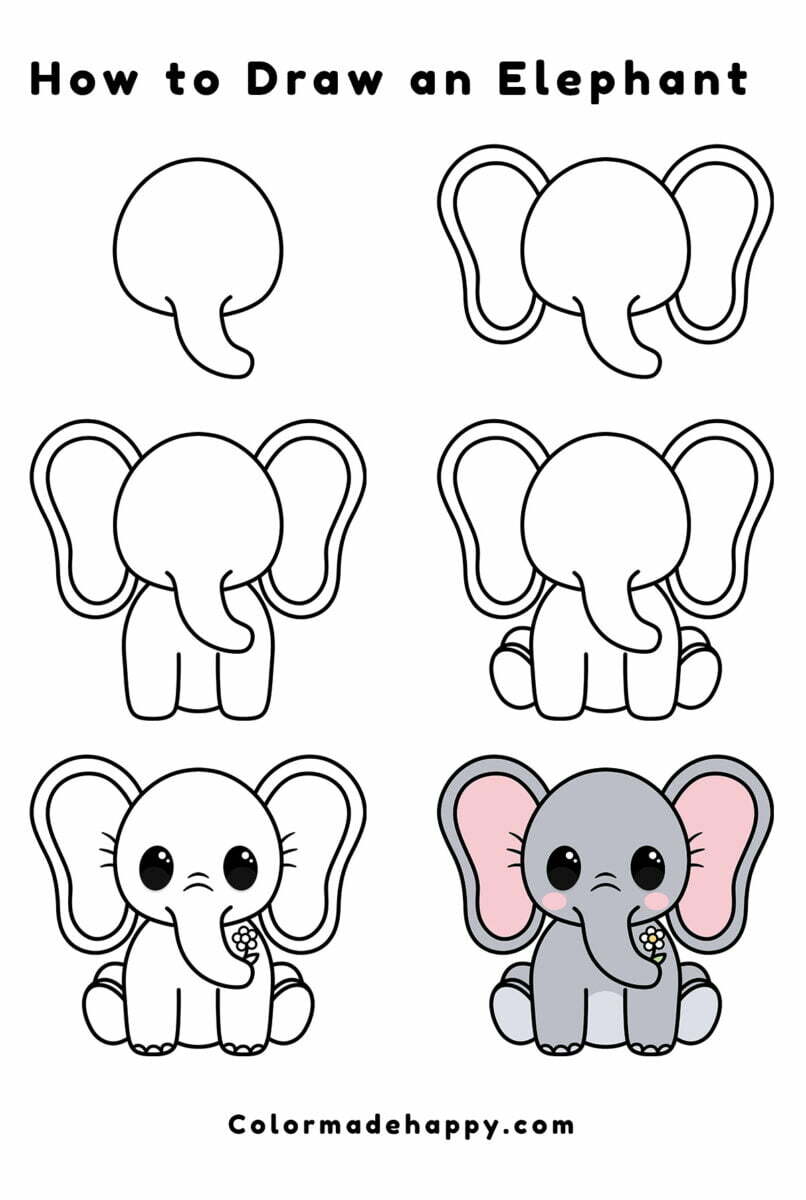 elephant drawing step by step