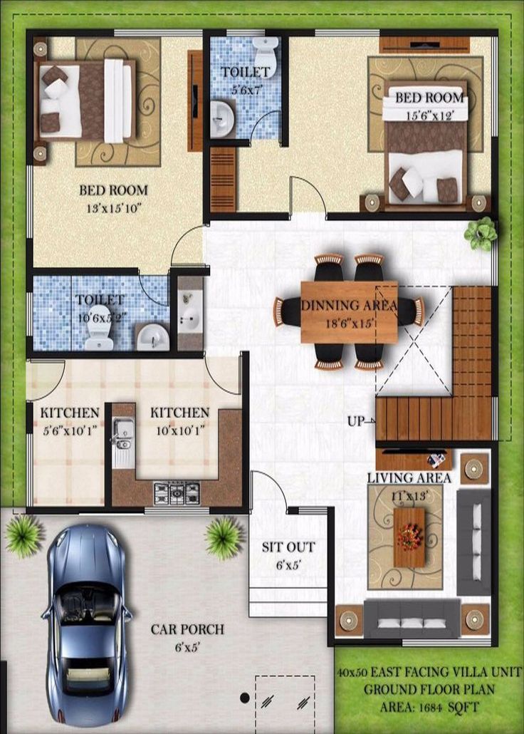 2 bhk duplex house plan 3d