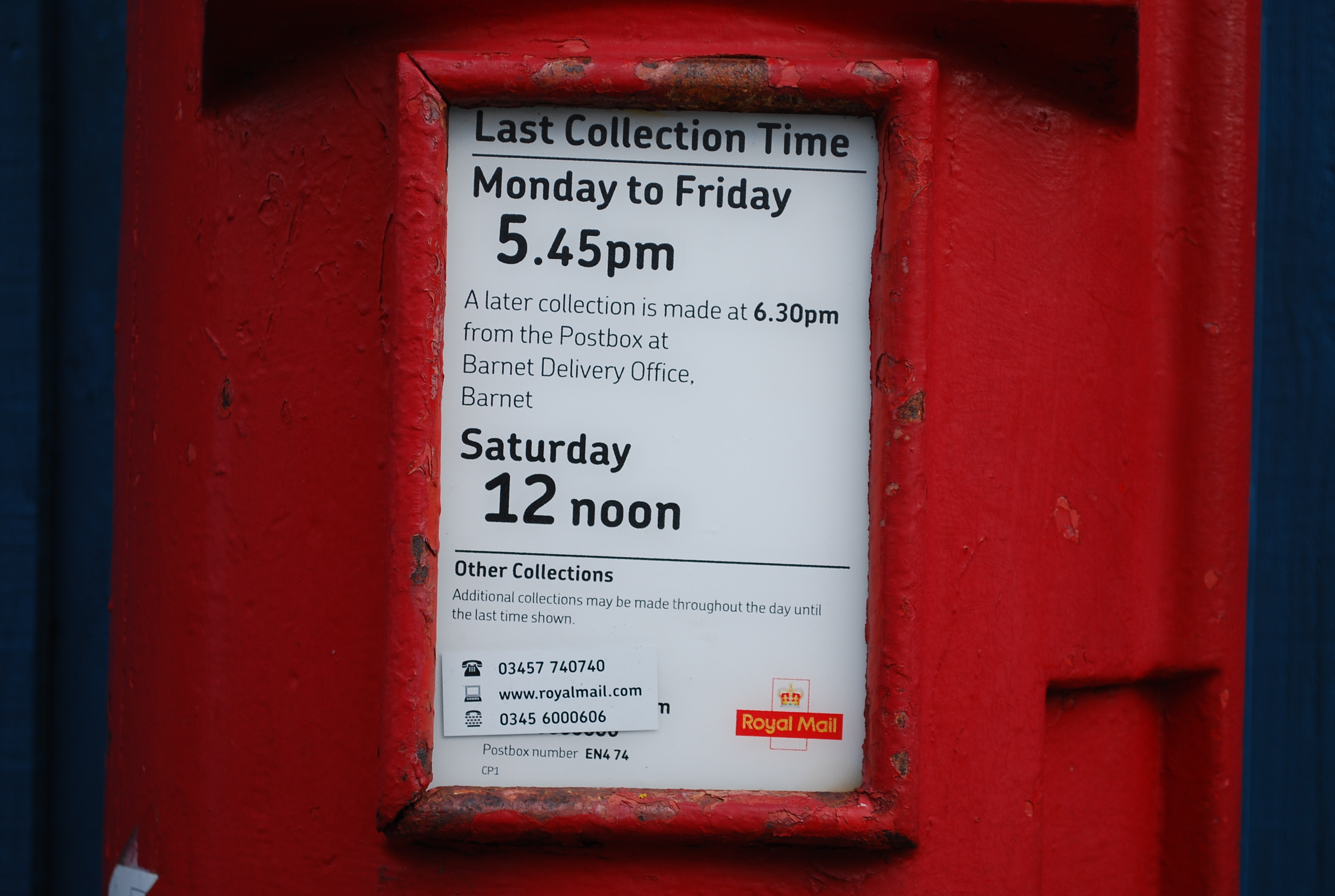 collection times royal mail post boxes